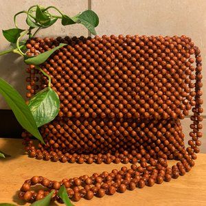 Wooden Bead Woven Handmade Crossbody Perfect Cond